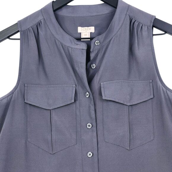 J.Crew Women's Sleeveless Button-Up Blouse Size 00 Gray Lightweight Flowy - Picture 2 of 8